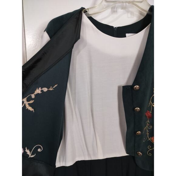 3398)Vtg 80s Miss Dorby Green White Attached Embroidery Vest 3/4 Sleeve Dress 12 - Picture 6 of 11